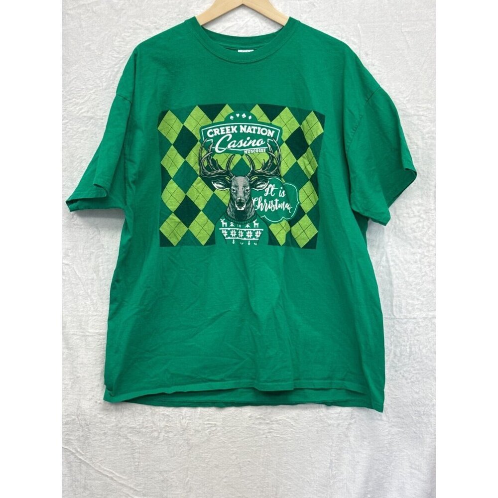 Port & Company Mens Green Creek Nation Casino Graphic T-shirt Size 2XL Cotton